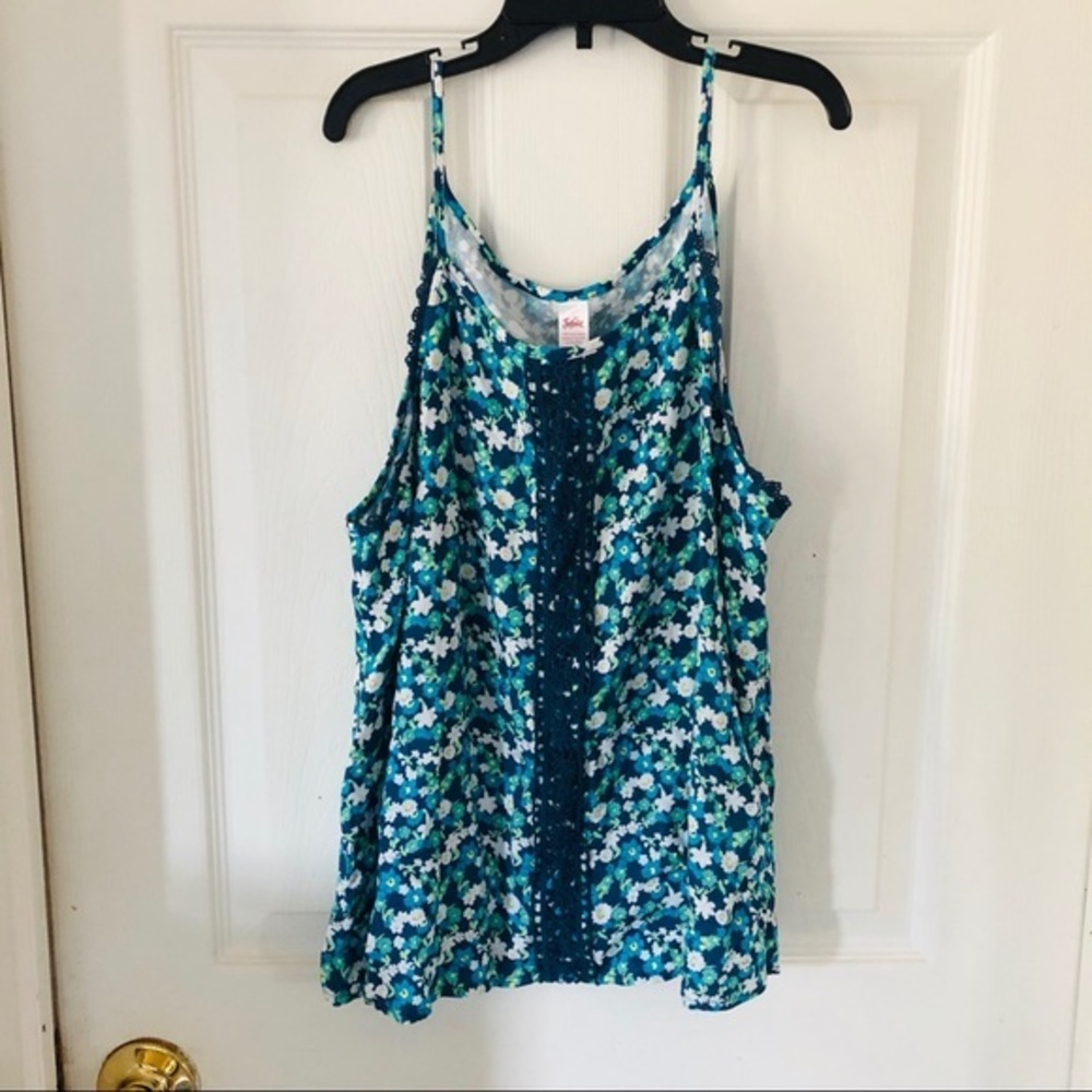 NWOT JUSTICE blue floral lace spaghetti strap tank top girls size 20